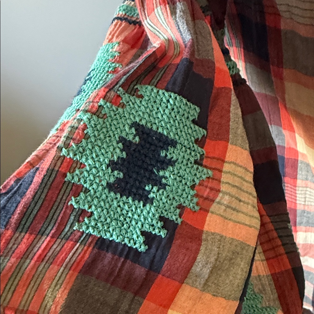 Ivy Jane Red and Blue Plaid Blouse with Embroidered Sleeves - Picture 2 of 6